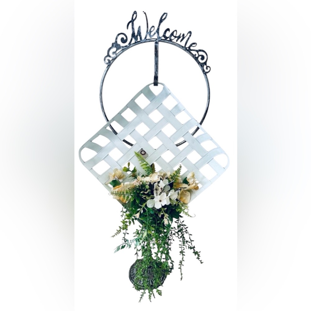 Artisan made Tobacco basket metal door wreath wall art floral spring succulent